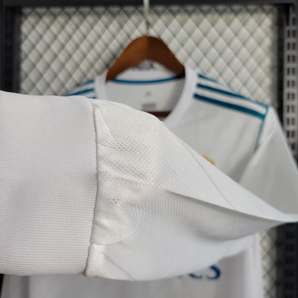 Camisa Retrô Real Madrid I Home 2017/18 Manga Longa Masculino Branco