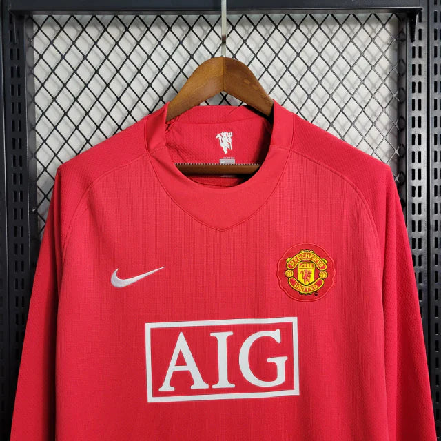 Camisa Retrô Manchester United Manga Longa Nike 2007/08 Masculino Vermelho