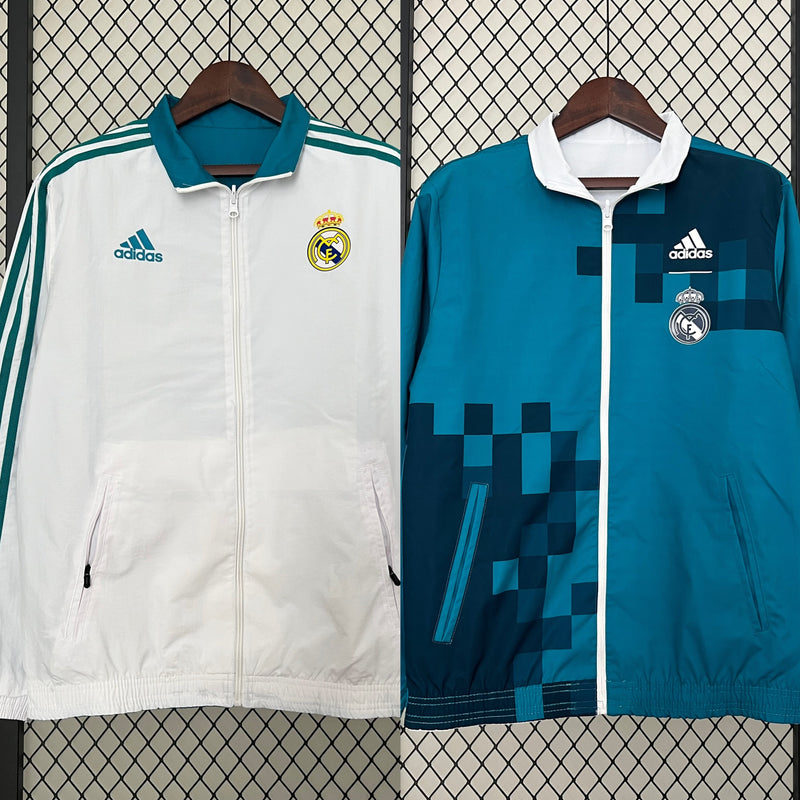 Jaqueta Corta Vento Real Madrid Dupla Face 2024/25 - Branco/Azul