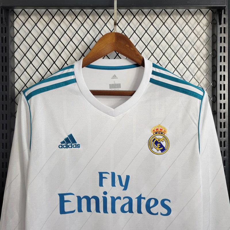 Camisa Retrô Real Madrid I Home Adidas 2017/18  Manga Longa Masculino Branco