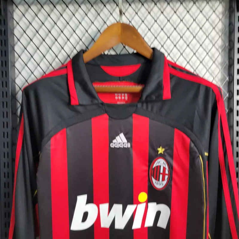 Camisa Retrô Milan I Home Adidas 2006/07 Masculino Manga Longa Vermelho e Preto