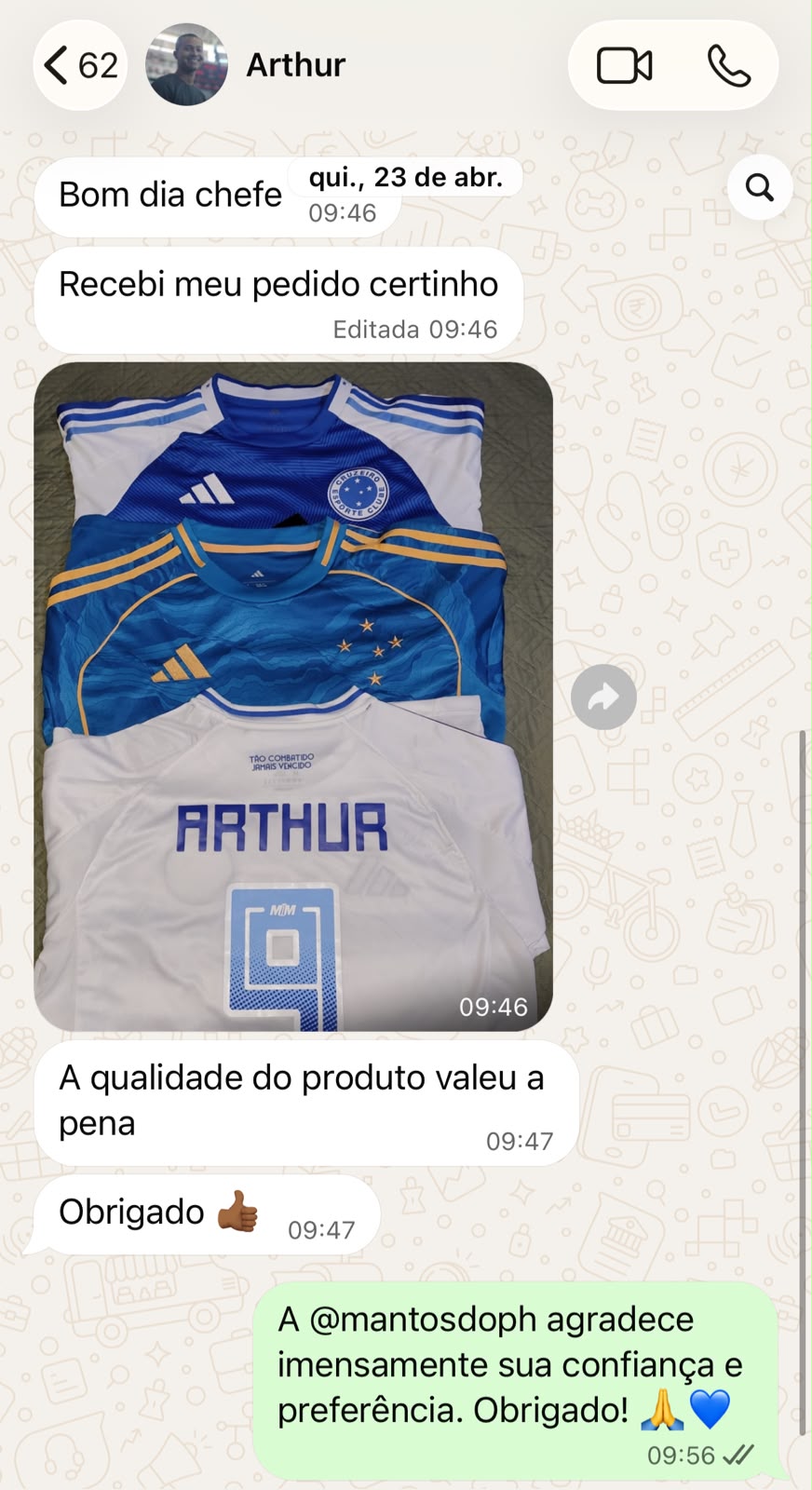 Feedback de cliente Mantos do PH